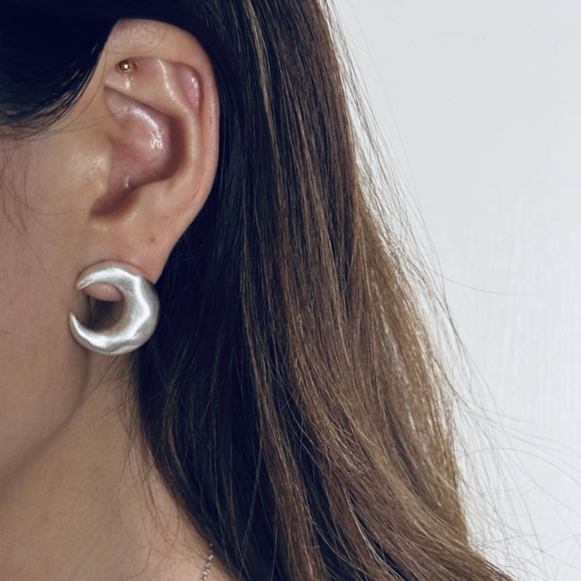 Matte Silver Crescent Moon Earrings