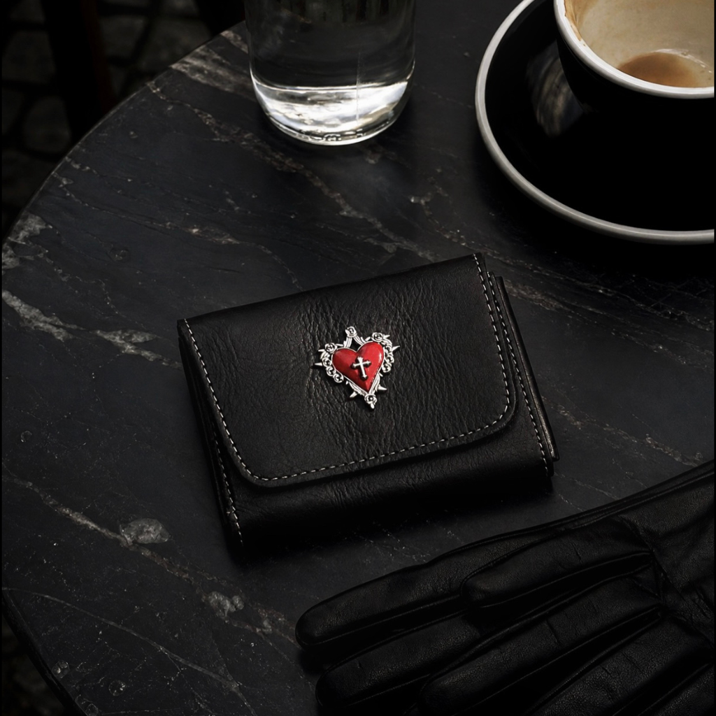 Luxury black leather wallet for gothic and dark aesthetic enthusiasts