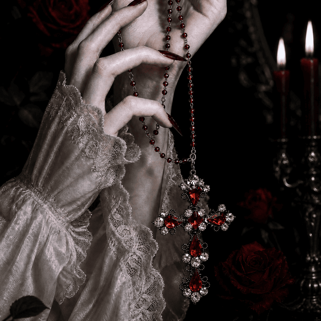 Blood Red Crystal Cross Necklace
