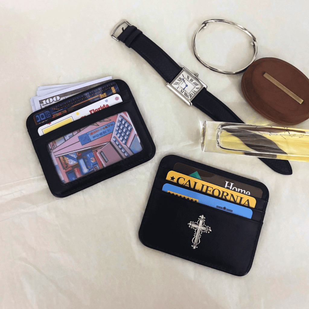 Gothic Cross Leather Card Holder