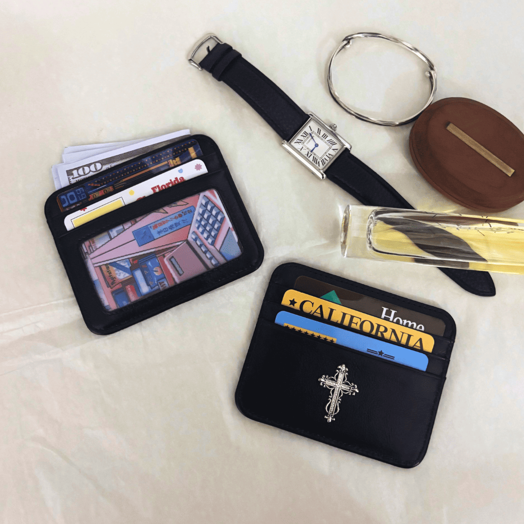 Gothic Cross Leather Card Holder