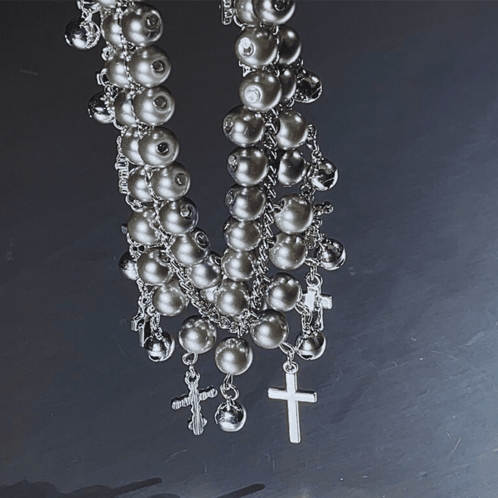 Pearl Bell Cross Choker