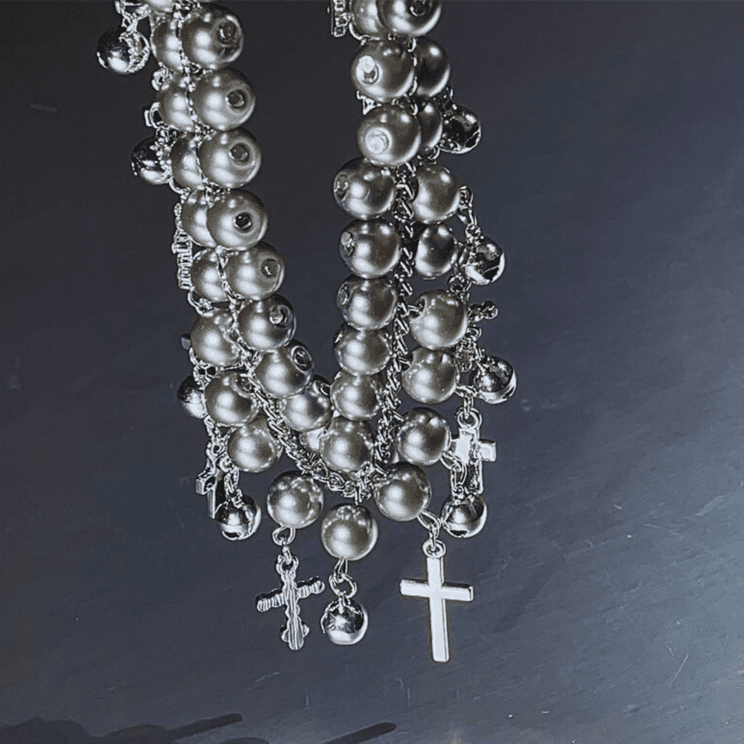 Pearl Bell Cross Choker