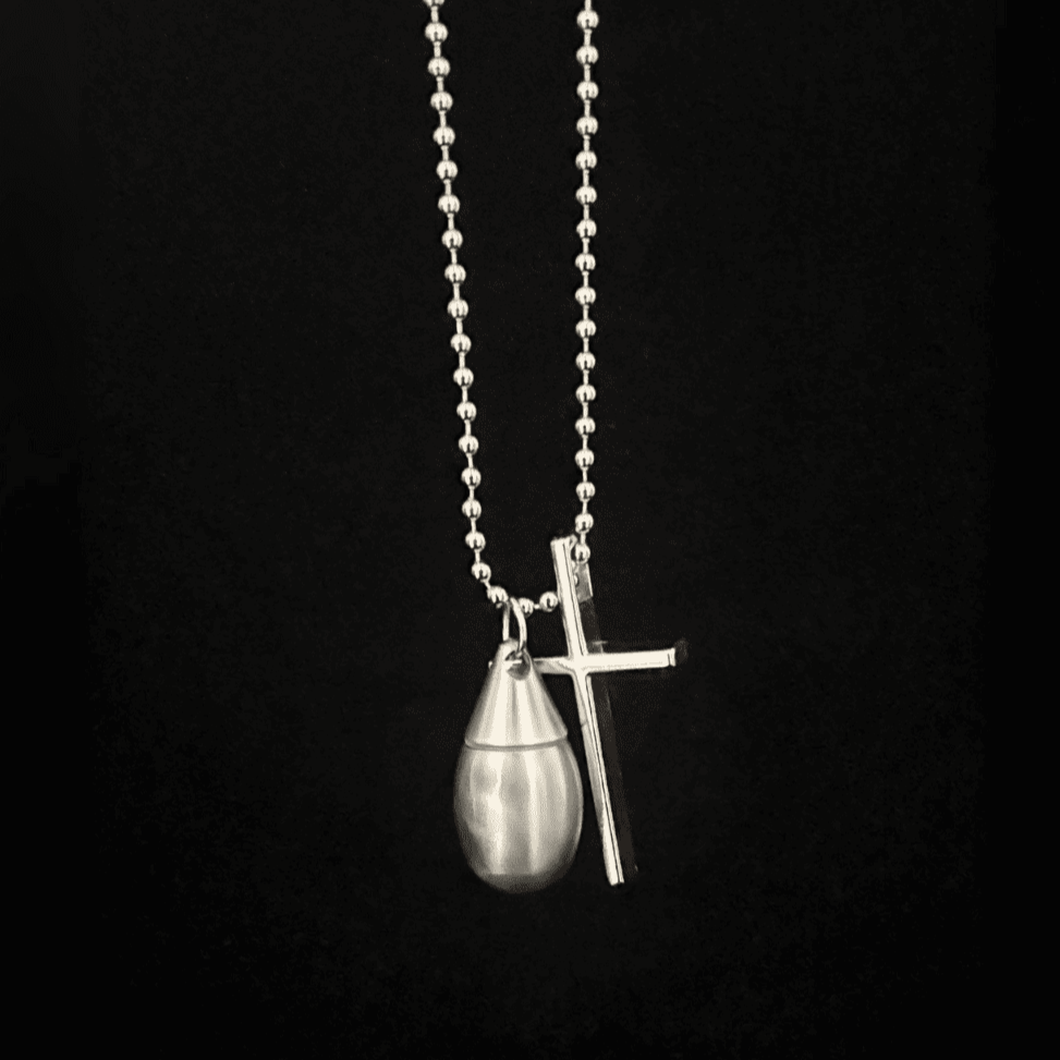 Water Drop Mini Pill Bottle & Cross Necklace
