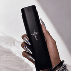 Black Gothic Cross medication organizer with seven daily compartments