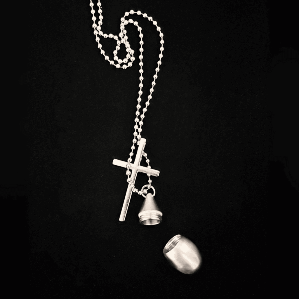 Water Drop Mini Pill Bottle & Cross Necklace