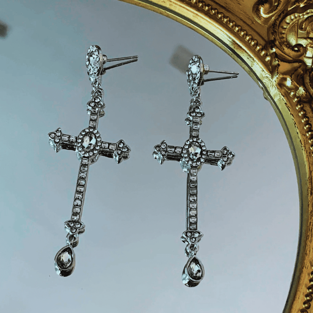 Midnight Cross Crystal Earrings