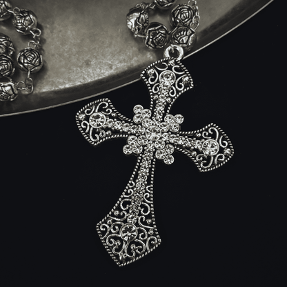 Rose Rosary Cross Necklace