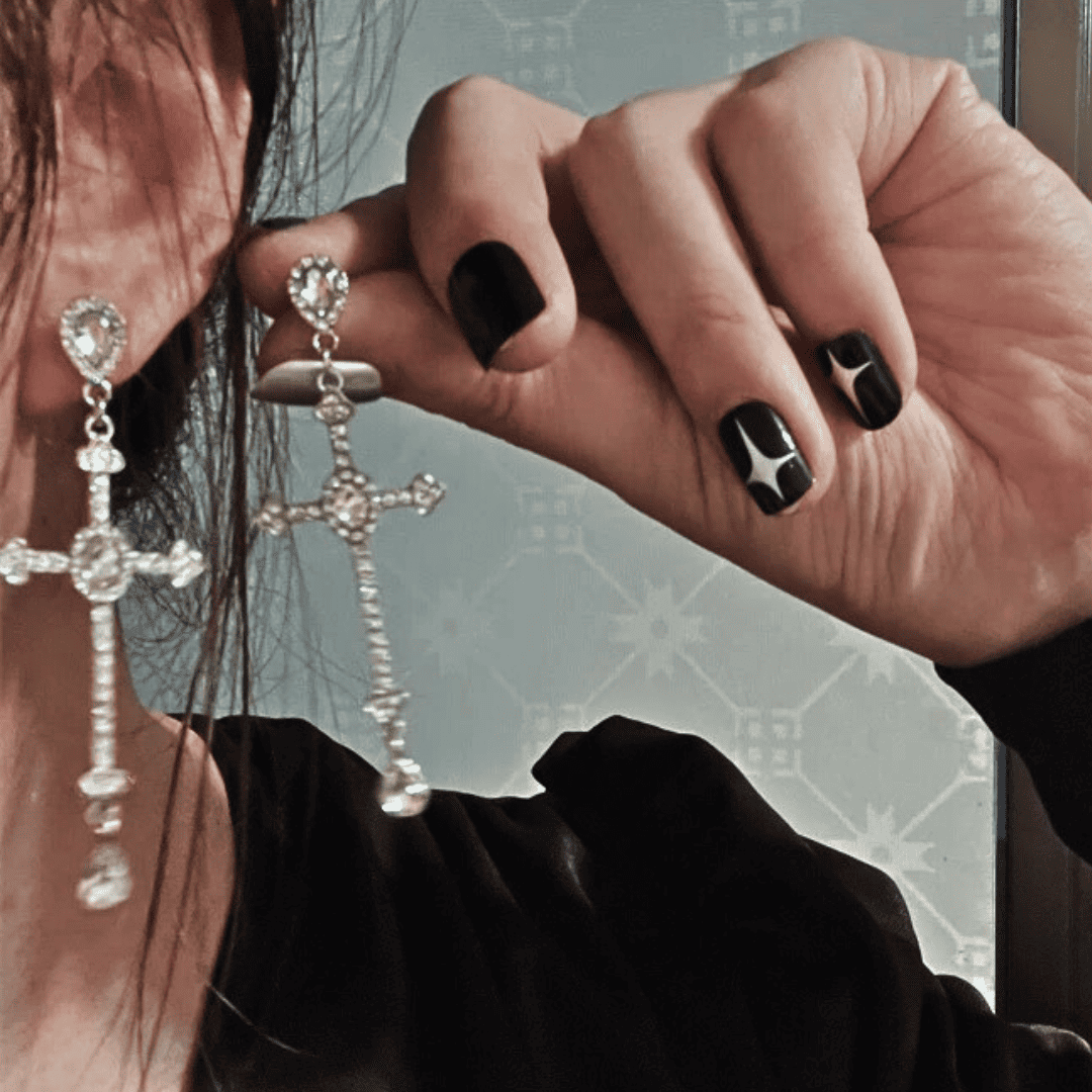 Midnight Cross Crystal Earrings