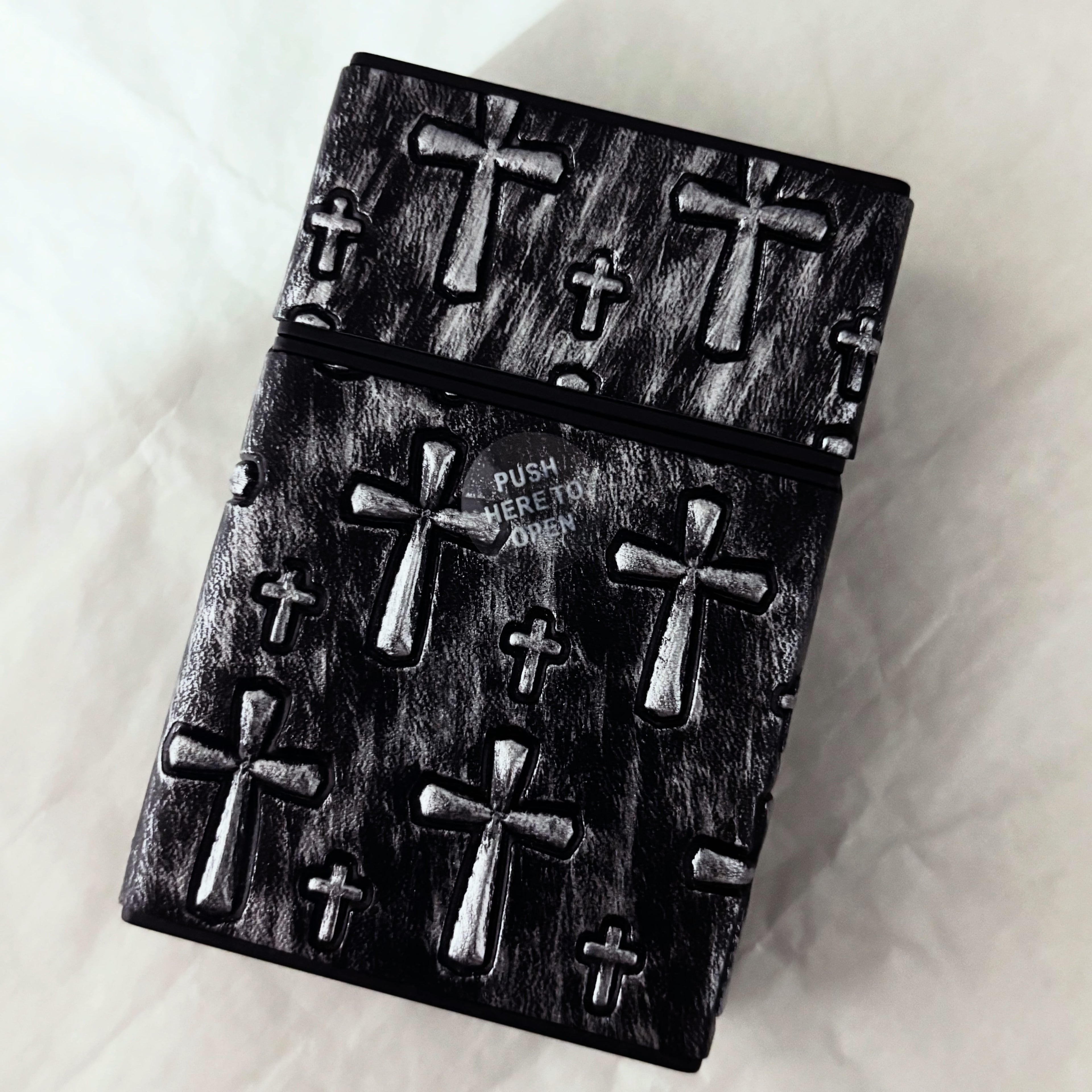 Gothic cross-embossed leather-look cigarette case