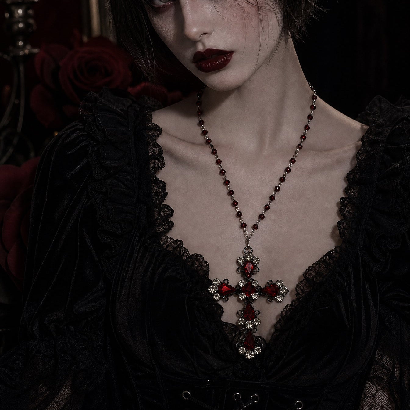 Blood Red Crystal Cross Necklace