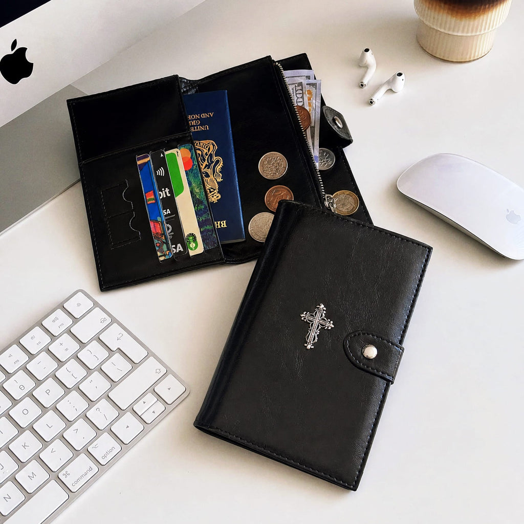 Gothic travel organizer for passport cash cards and tickets