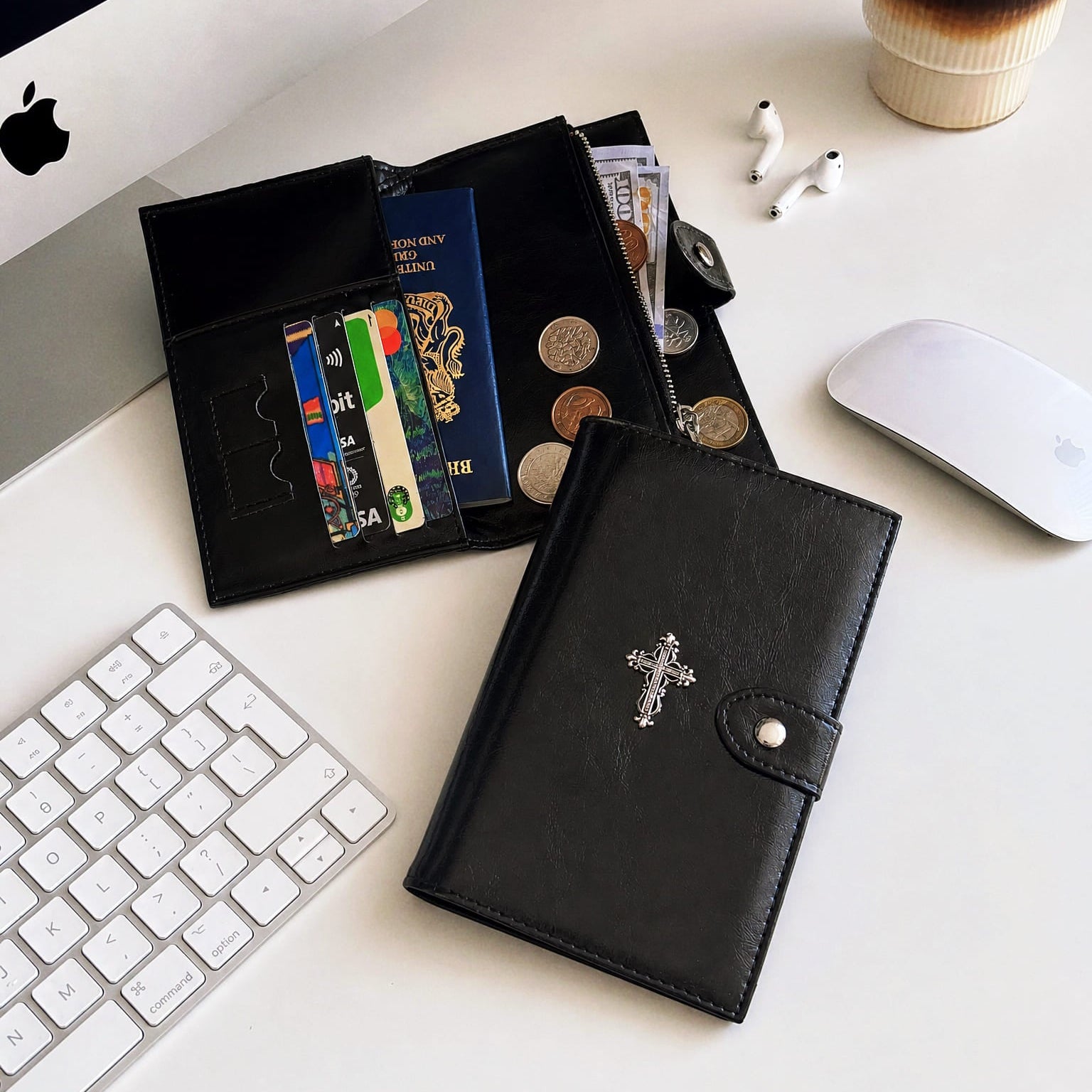 Gothic travel organizer for passport cash cards and tickets