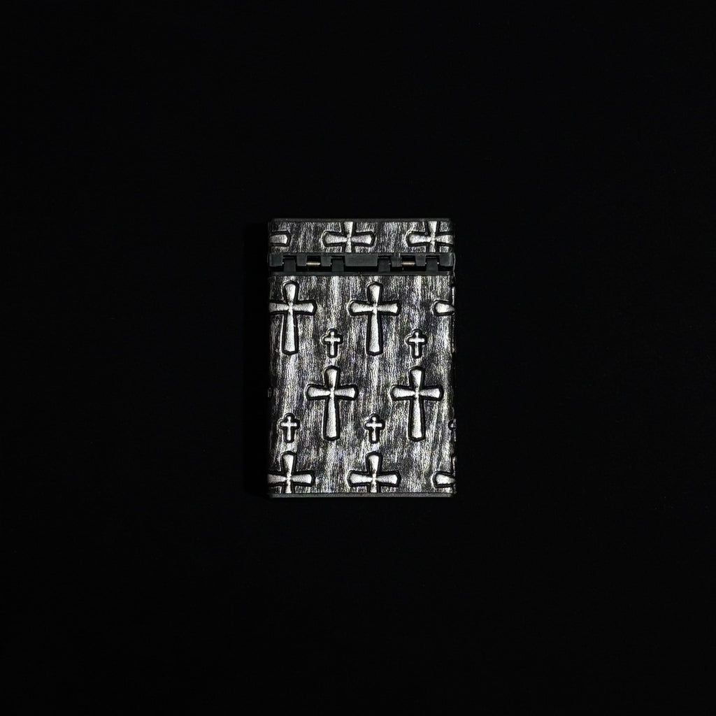 Gothic cross-embossed leather-look cigarette case