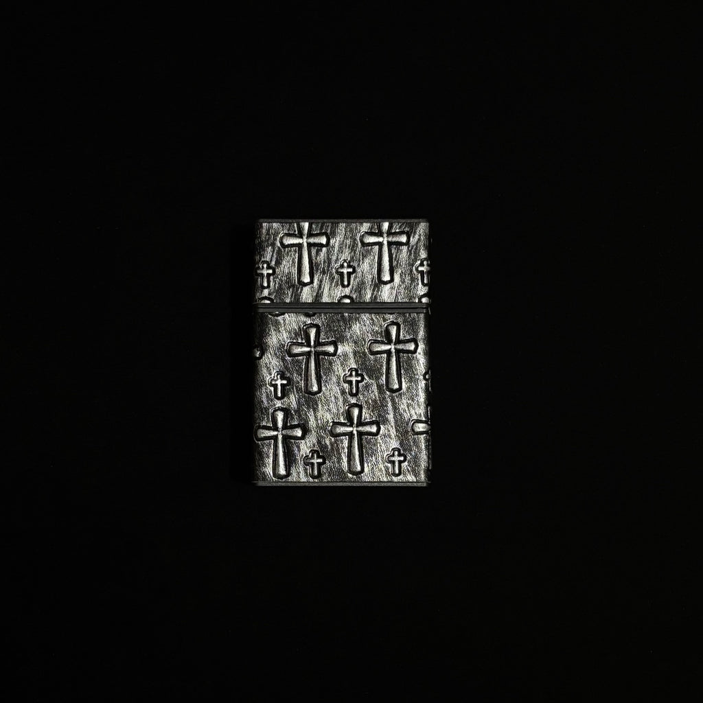 Gothic cross-embossed leather-look cigarette case