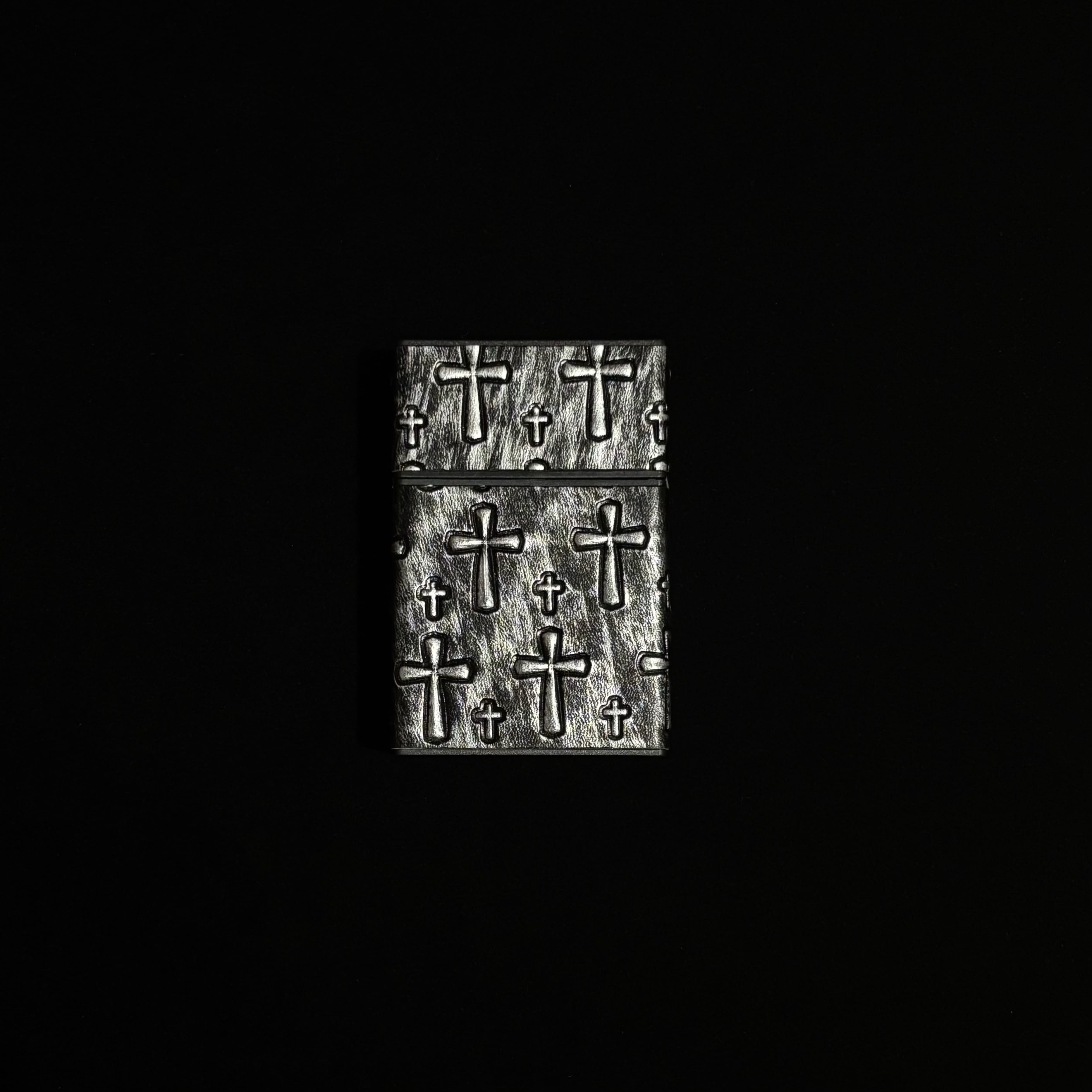 Gothic cross-embossed leather-look cigarette case
