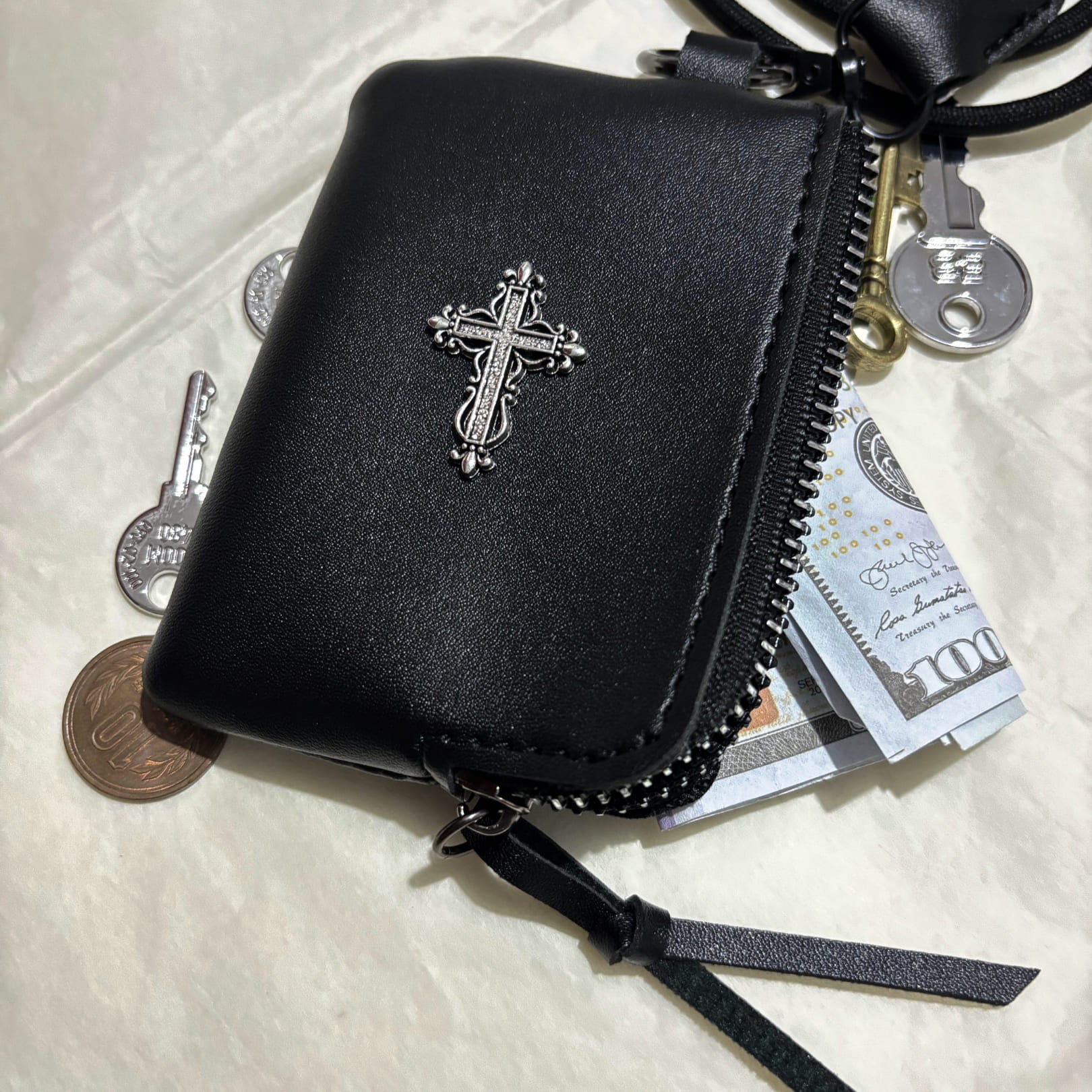 Gothic Cross Leather Coin Pouch