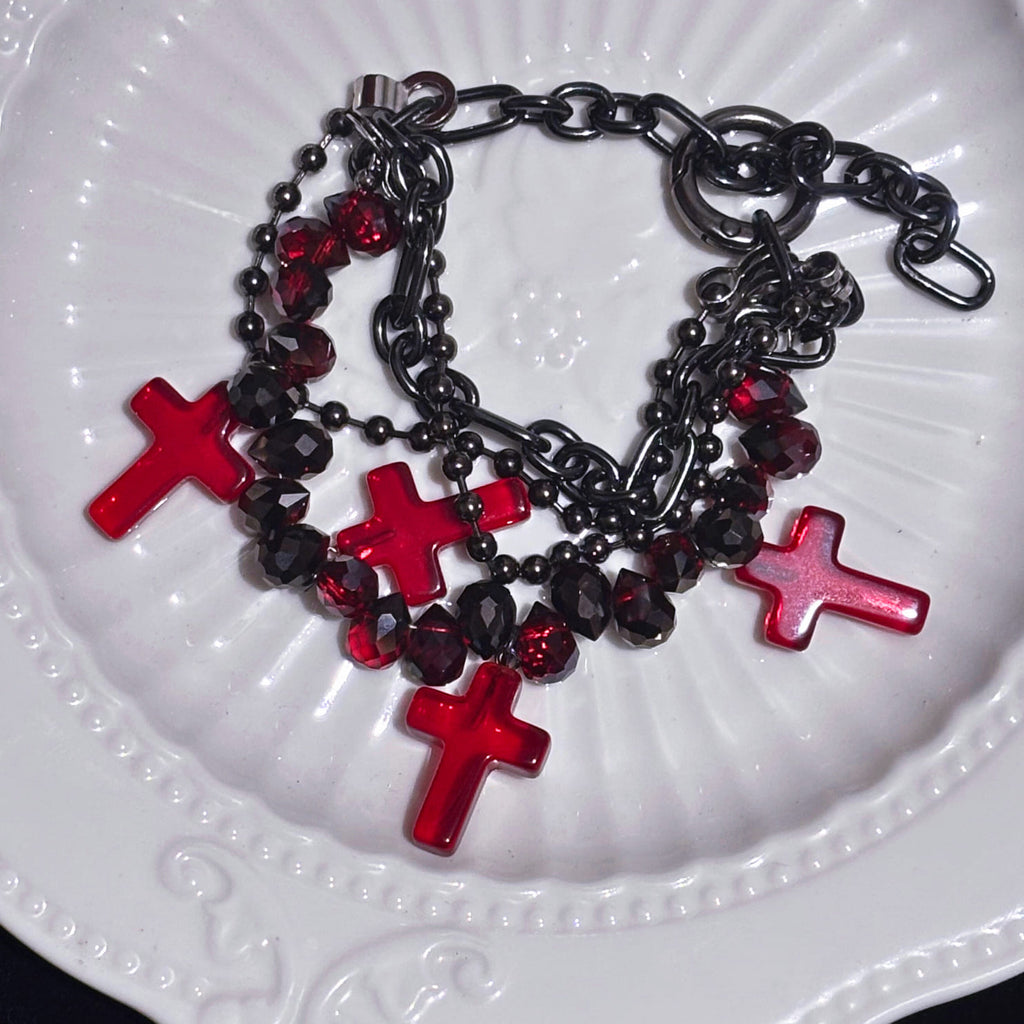 Blood Red Cross Layered Bracelet