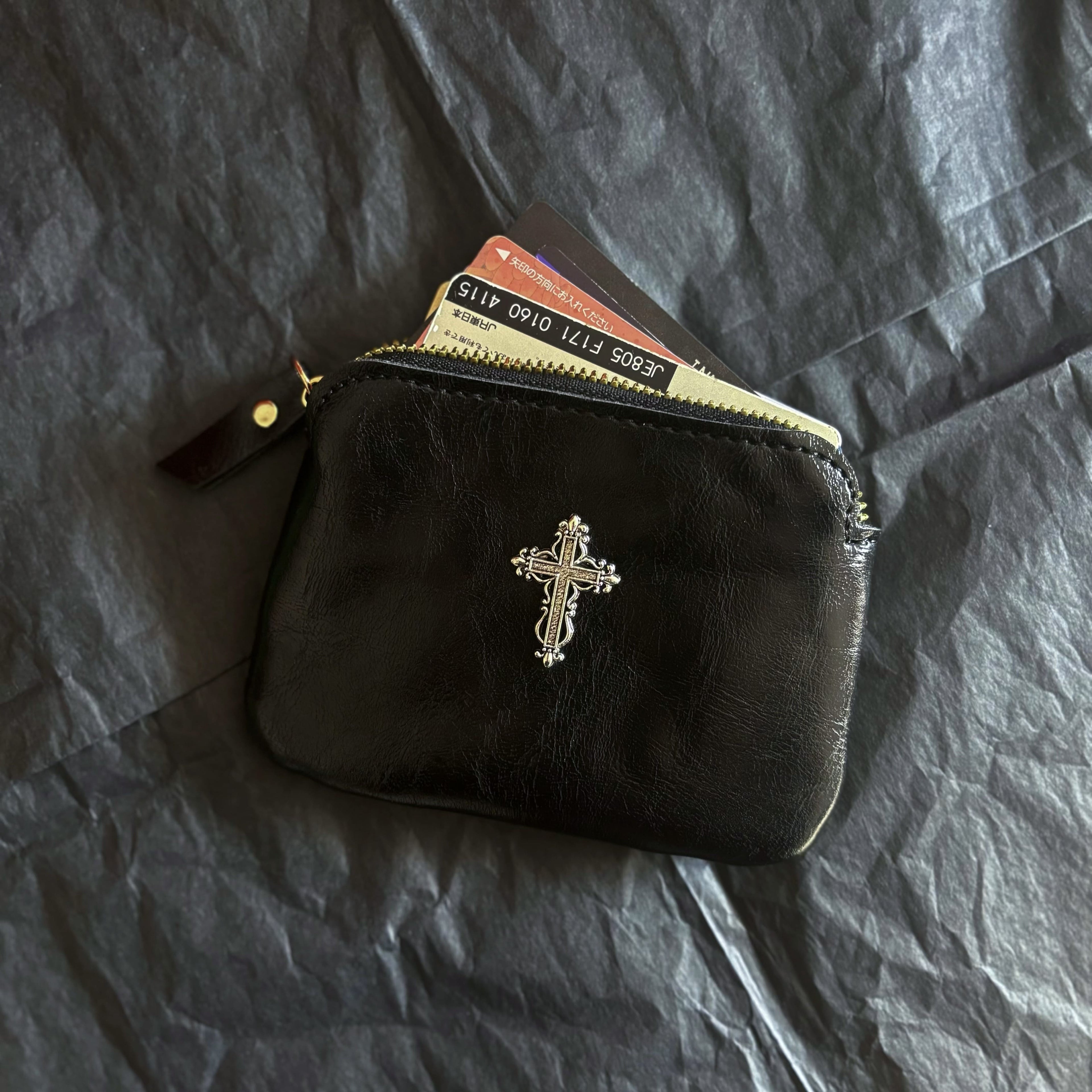 Gothic Cross Leather Coin Purse