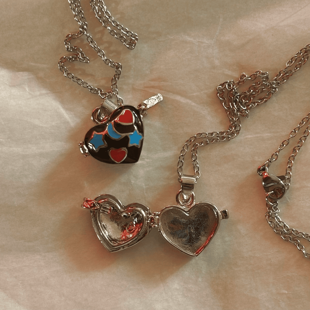 Star & Moon Heart Locket Necklace