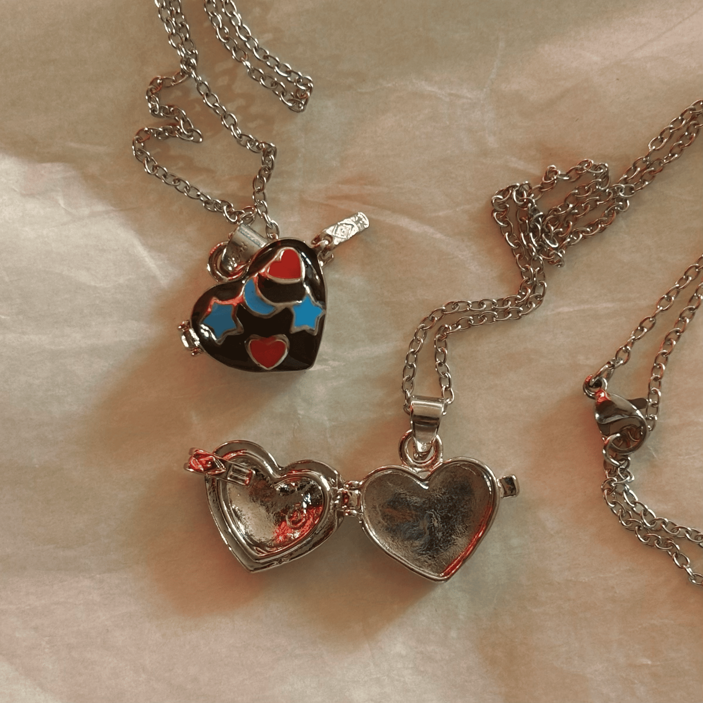 Star & Moon Heart Locket Necklace