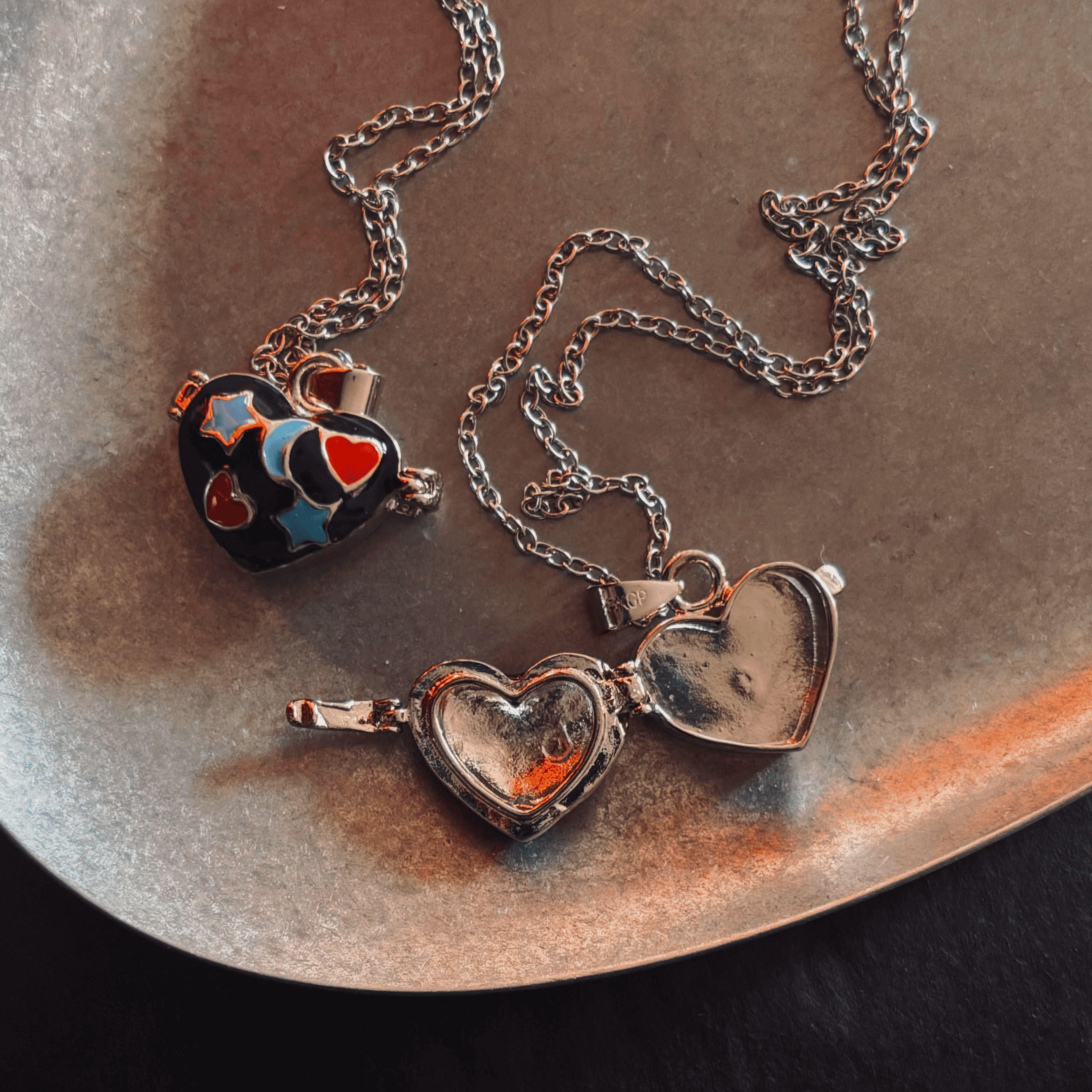 Star & Moon Heart Locket Necklace