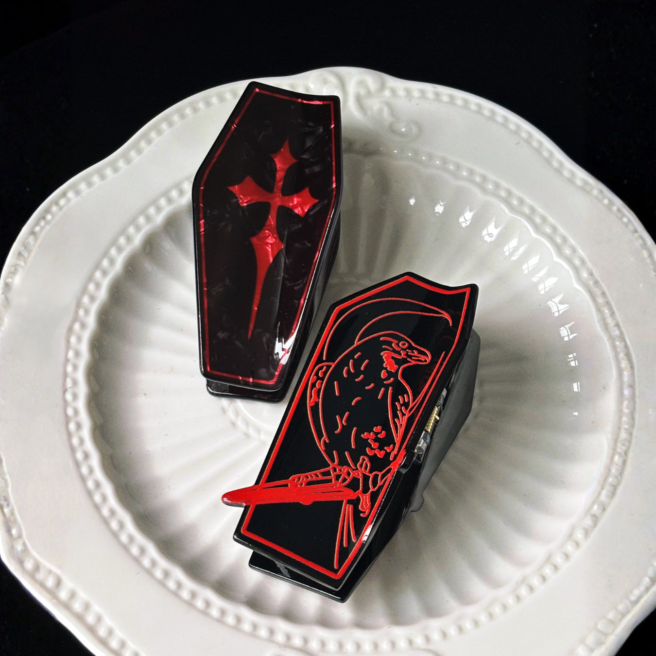 Gothic Coffin Hair Claw Set