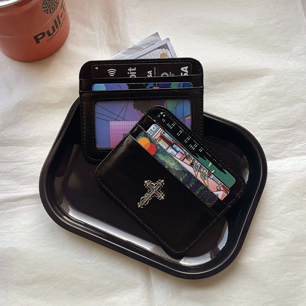 Gothic Cross Leather Card Holder