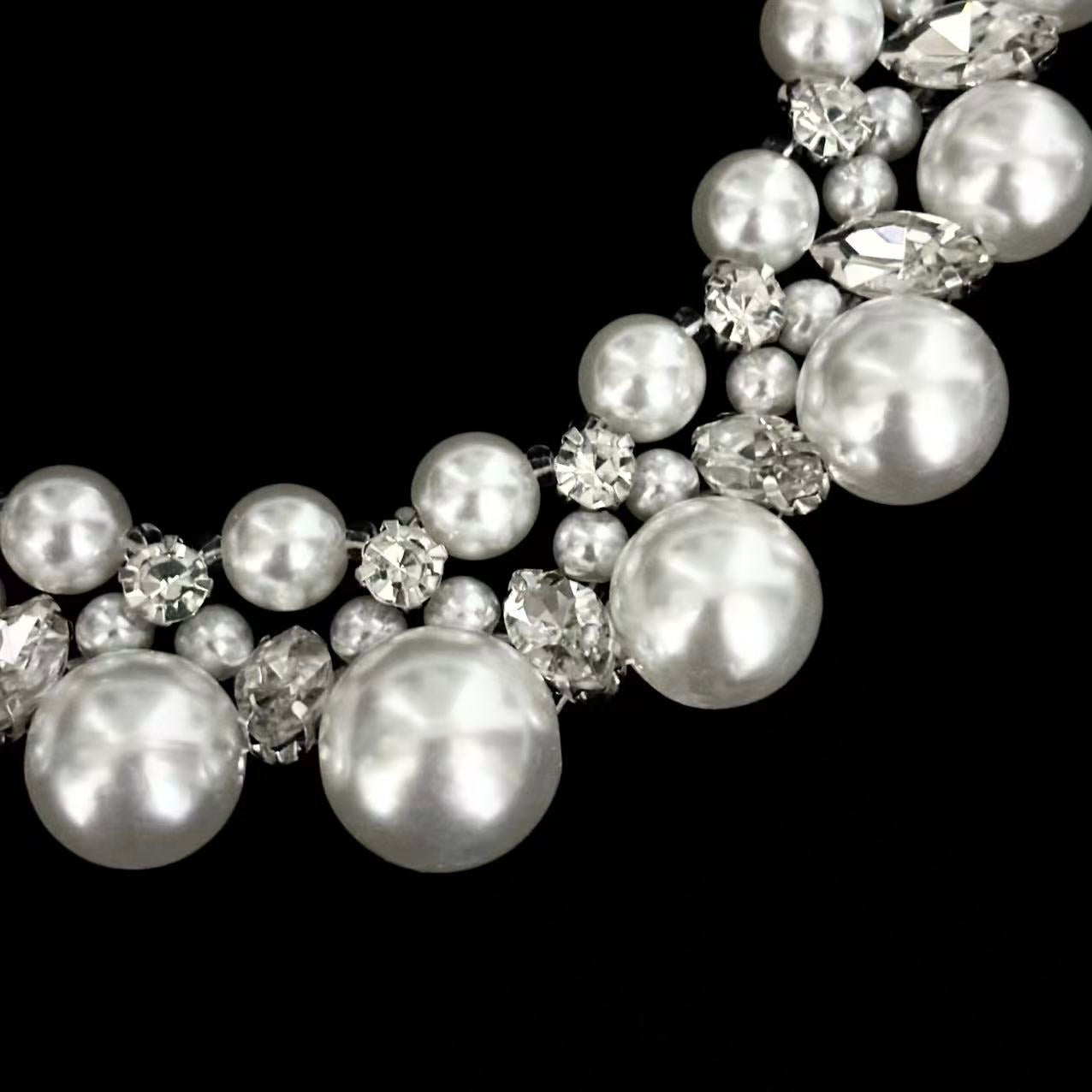 Rhinestone & Pearl Multi-Layer Necklace