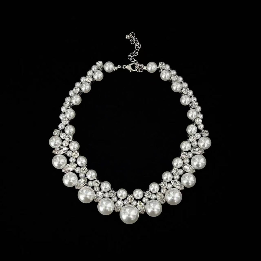 Rhinestone & Pearl Multi-Layer Necklace