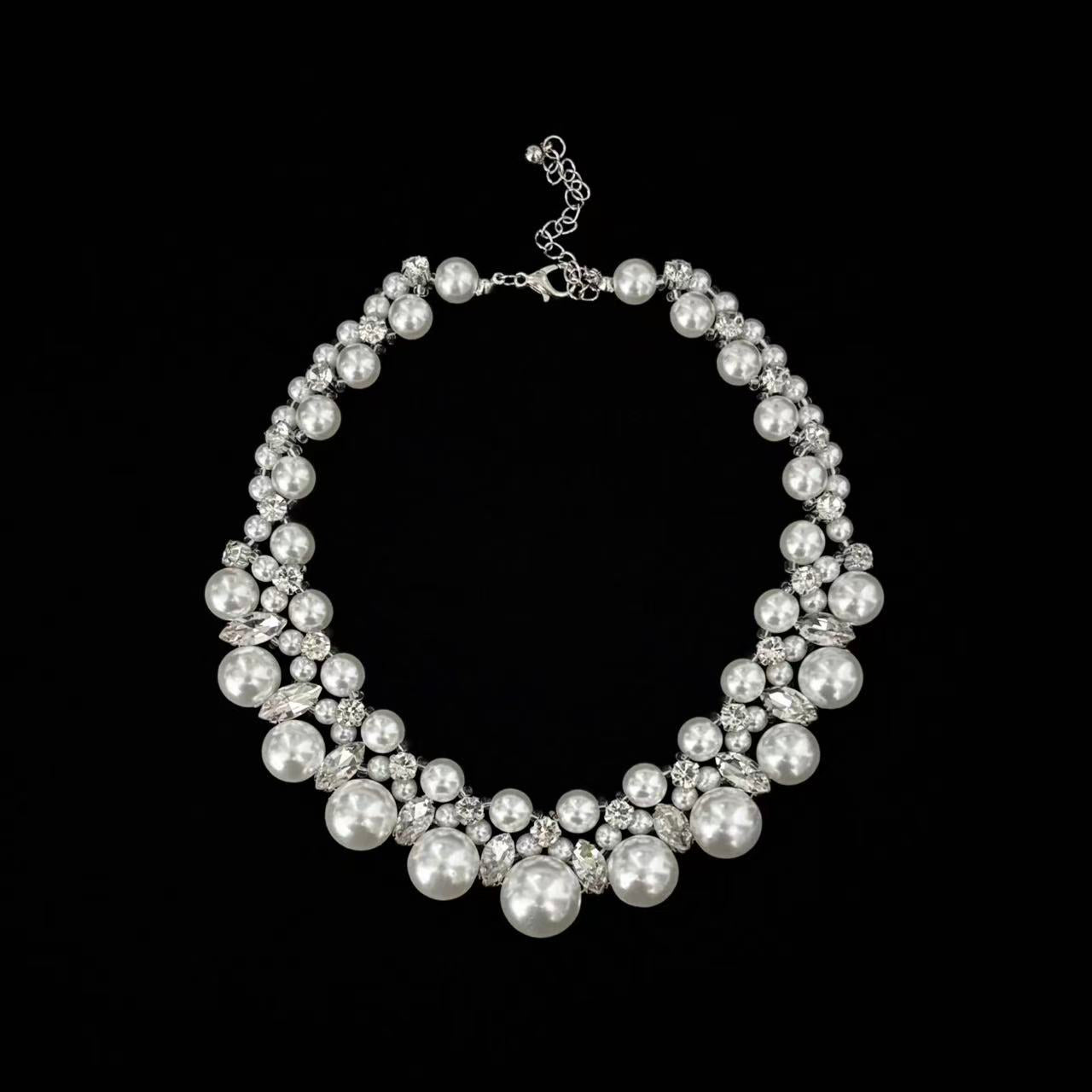 Rhinestone & Pearl Multi-Layer Necklace