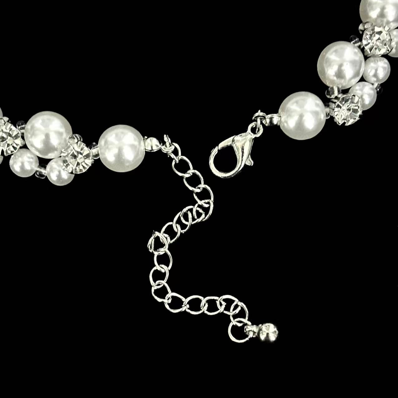 Rhinestone & Pearl Multi-Layer Necklace