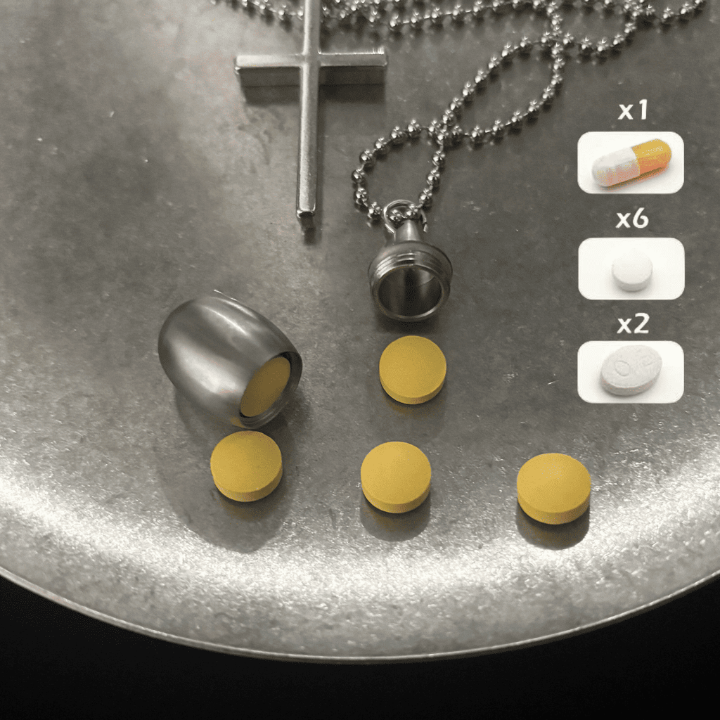 Water Drop Mini Pill Bottle & Cross Necklace