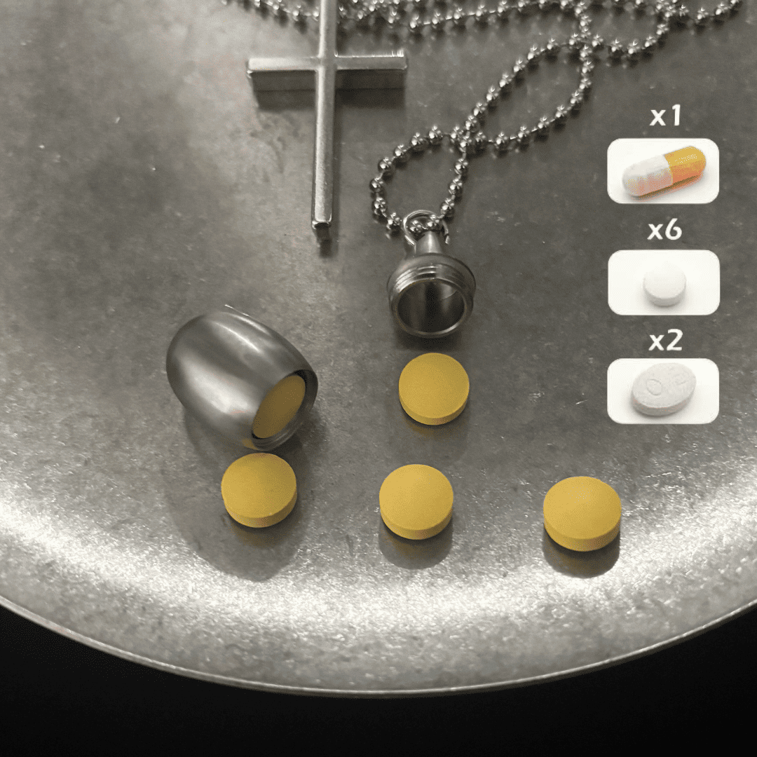 Water Drop Mini Pill Bottle & Cross Necklace