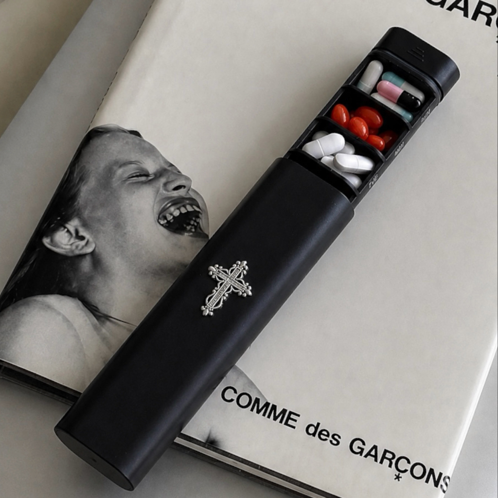 7-day pill organizer designed for gothic and alternative lifestyles